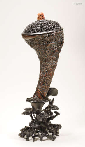 Qing Dynasty - Horn Shaped Agarwood Incense Holder