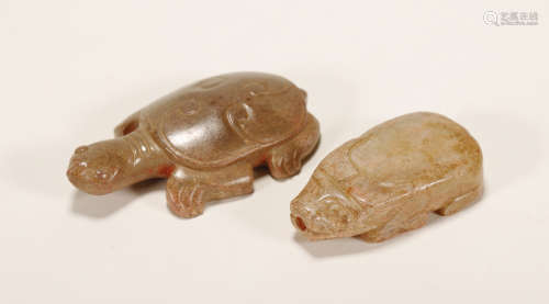 Shang Dynasty - Carved Jade Ox and Turtle