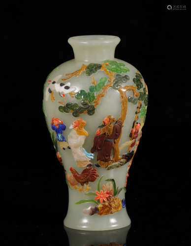 Qing Dynasty - Colored and Patterned Hetian Jade Vase
