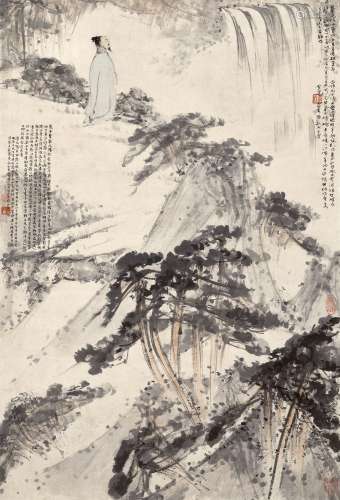 Fu Baoshi 傅抱石 | Scholar Appreciating the Waterfall 太白〈廬...