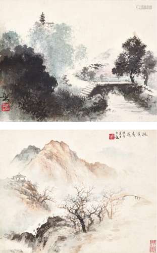Huang Huanwu 黃幻吾 | Peach Grove in Spring; Pavilion Amidst...