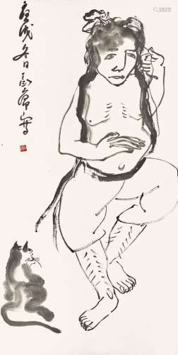 Ding Yanyong 丁衍庸 | Liuhai, his Toad and his Cat 劉海與貓