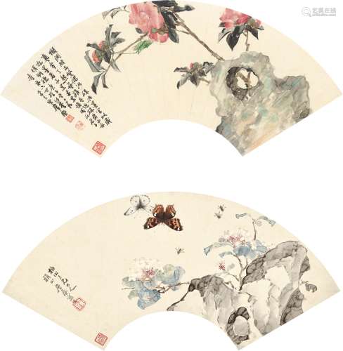 Ju Lian 居廉 | Grasshopper and Camilla; Butterflies and Hydr...