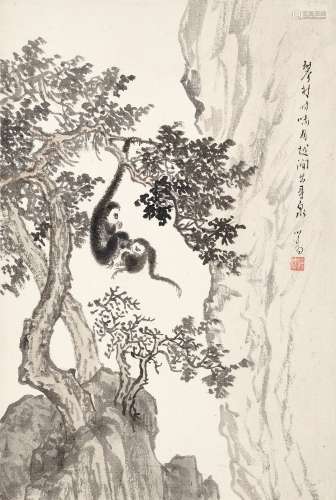 Pu Ru 溥儒 | Two Climbing Monkeys 嘯月尋泉