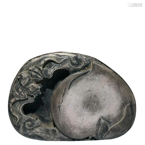 WHITE DUAN INKSTONE CARVED WITH PEACH