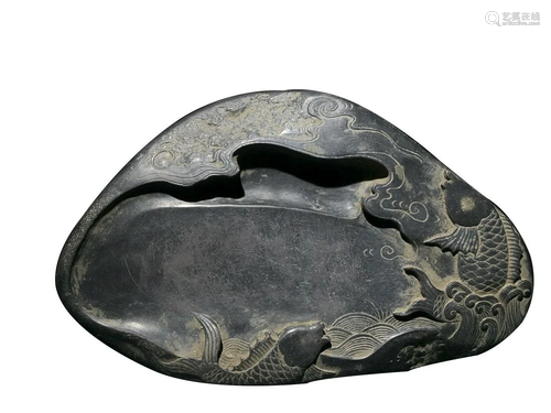 DUAN INKSTONE CARVED WITH CARP