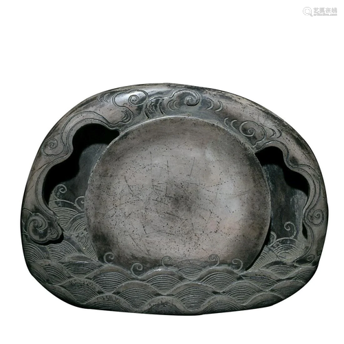 WHITE DUAN INKSTONE CARVED WITH CLOUDS AND OCEAN