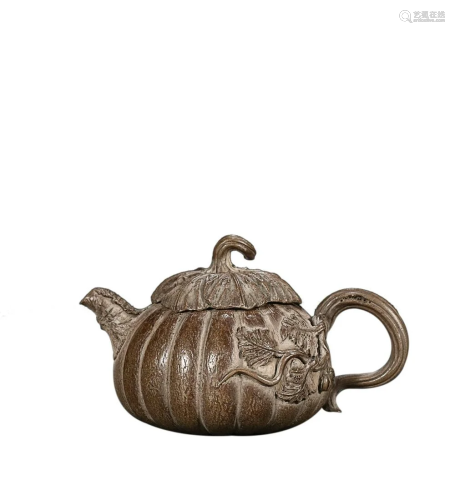 PUMPKIN FORM TEAPOT CARVED WITH POEM