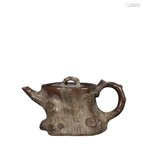 STUMP FORM TEAPOT WITH 'ZHOU RONG XIANG' INSCRIBED