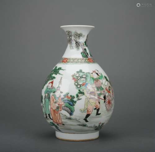 A Wu cai 'figure' pear-shaped vase