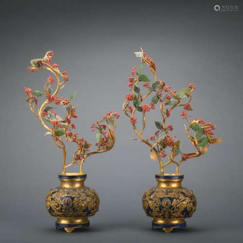 A pair of gilt-bronze floral vase