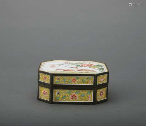 A enamel 'floral and birds' box and cover