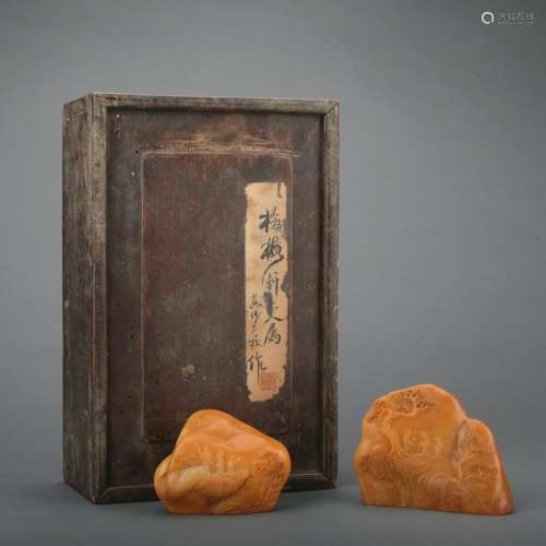 A pair of shoushan stone mountain seal