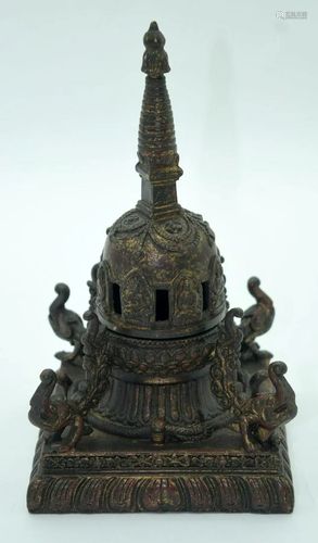 A Tibetan Bronze Incense burner in the form of a lidded