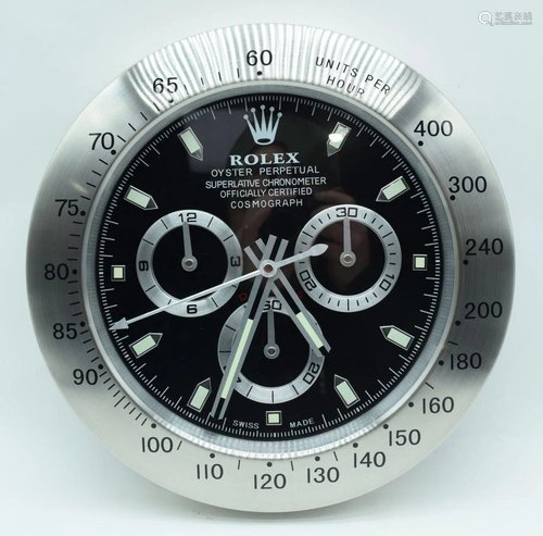 A CONTEMPORARY ROLEX TYPE WALL CLOCK. 34 cm diameter.