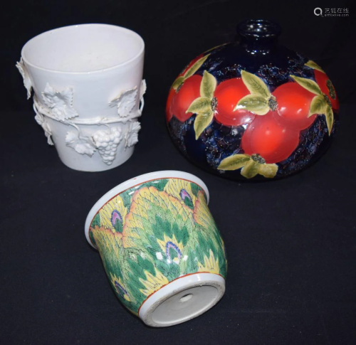A large Moorcroft style vase together with two other