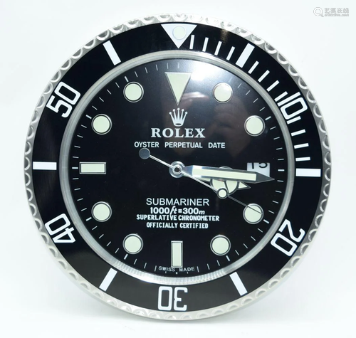 A CONTEMPORARY ROLEX TYPE WALL CLOCK. 34 cm diameter.