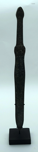 A Chinese bronze sword on a stand. 39cm. (2).