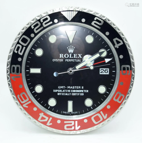 A CONTEMPORARY ROLEX TYPE WALL CLOCK. 34 cm diameter.