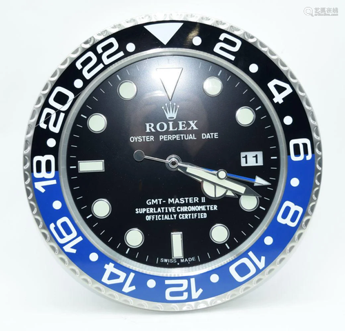 A CONTEMPORARY ROLEX TYPE WALL CLOCK. 34 cm diameter.