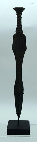 A Chinese bronze sword on a stand. 35cm. (2).