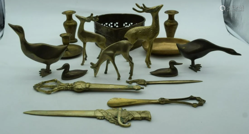 A collection of brass items animals, vases, bowls etc