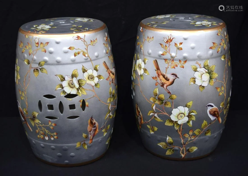 A pair of Chinese porcelain garden seats decorated with