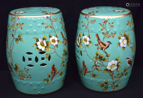 A pair of Chinese porcelain garden seats decorated with