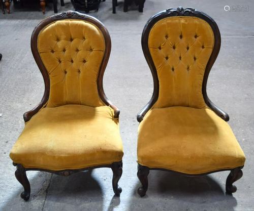 Two antique upholstered salon chairs 88 x 56 x 72 .