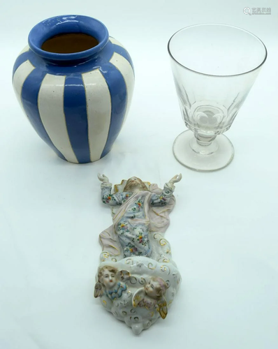 A German porcelain wall pocket together with a blue and