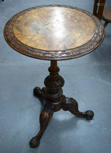 A VICTORIAN BURR WALNUT OCCASIONAL TABLE. 74 cm x 48