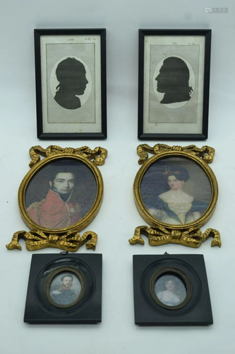 A collection of framed miniature portraits 24 cm (6)