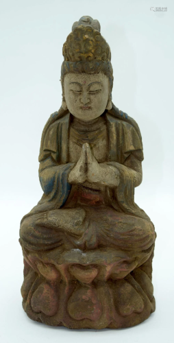 A Chinese wooden Guanyin Buddha 38 x 18cm.