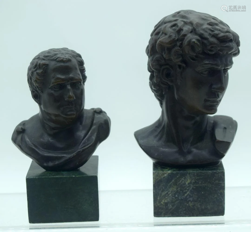 A small bronze bust of Caesar on a plinth together with