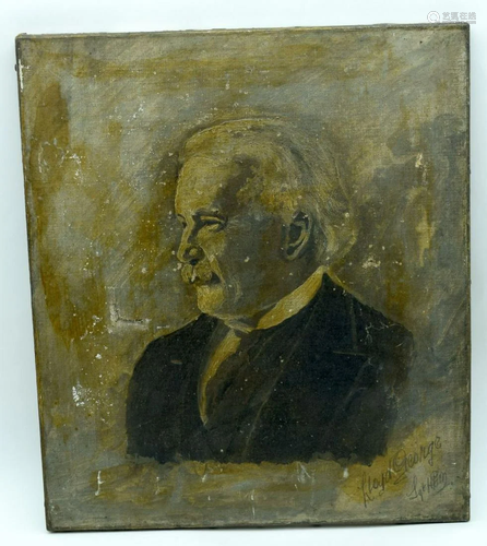 Oil on canvas of Lloyd George 41 x 36cm.