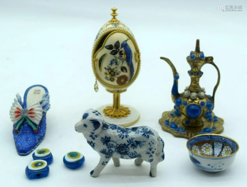 A Miscellaneous group including a Delft dog, enamelled