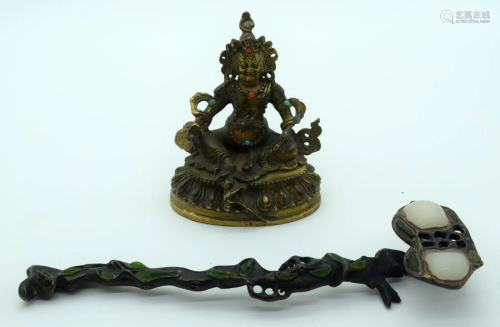 A Chinese bronze Ruyi sceptre together with a Chinese