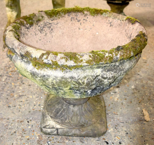 A cast stone garden planter on a pedestal 42 x 50cm .