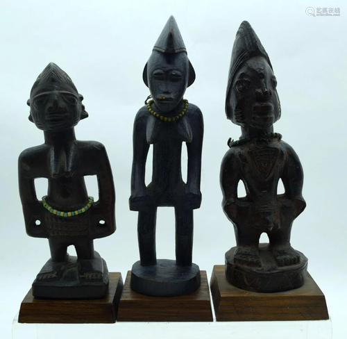 TRIBAL AFRICAN ART YORUBA IBEJI (2) AND SENUFU FEMALE