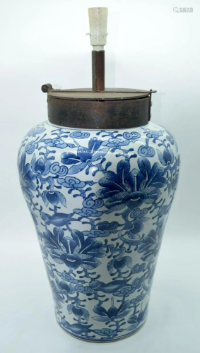 A large Chinese blue and vase with an unusual Iron