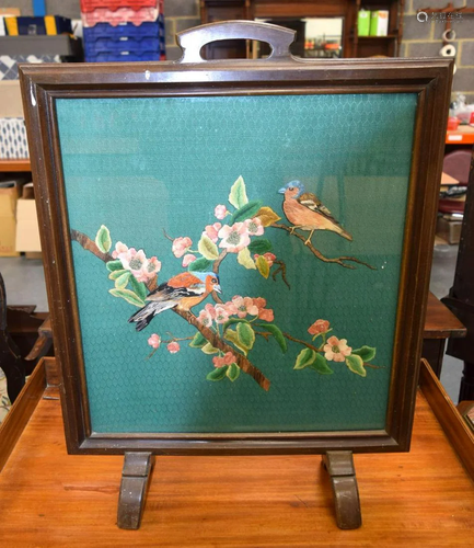 A VICTORIAN EMBROIDERED FIRE SCREEN. 77 cm x 59 cm.