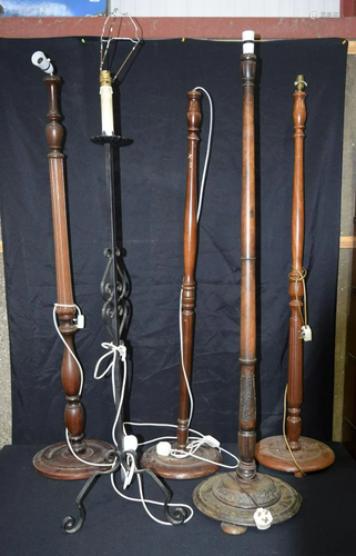 A group of wooden and metal lampstands 141cm (5).