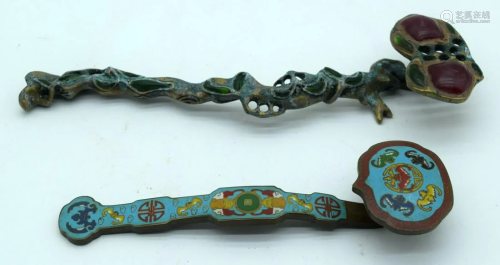 A Chinese Cloisonne Rui Sceptre together with another