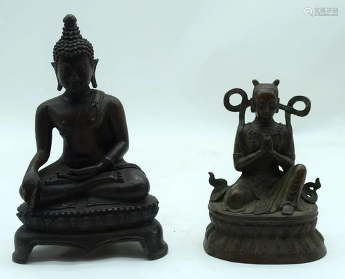 A Chinese Tibetan bronze Buddha together with another