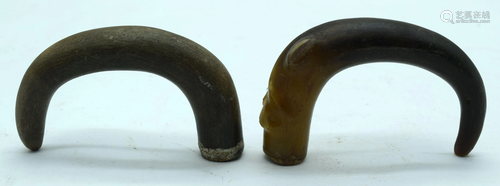 A pair of Buffalo horn walking cane handles 10cm (2).