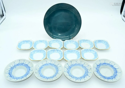 A Catherine Holm enamelled plate together with a group
