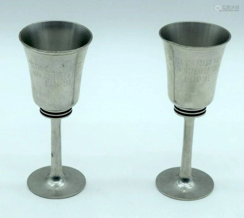 A pair of Selangor pewter Freemasonry related chalices