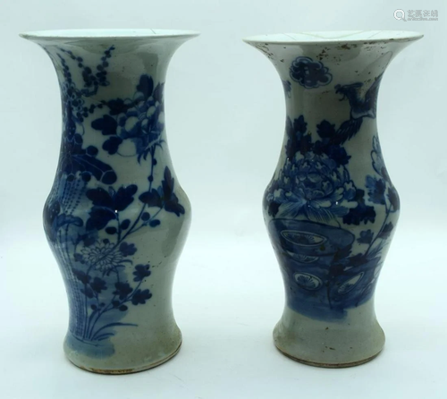 A near pair of Chinese blue and white vases 38cm.