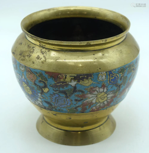 A Chinese bronze pot decorated with Cloisonne enamel