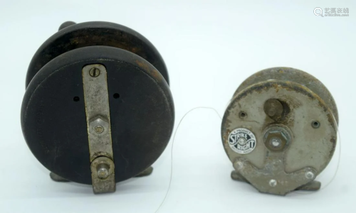 A vintage Alcock Aerialite fishing reel together with a